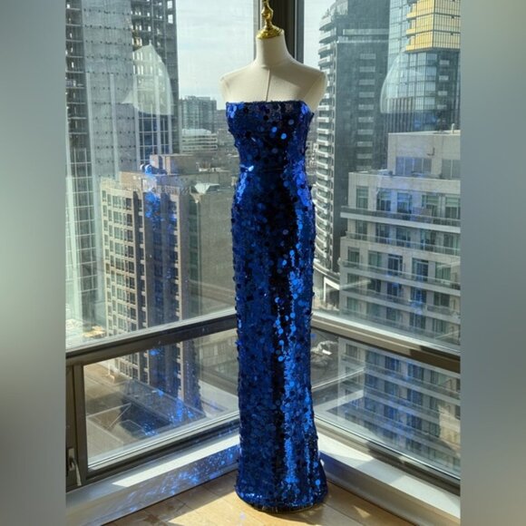🆕 BRONX & BANCO 🧿 NWOT Farah Strapless Sequins Gown, Royal Blue, Sz XS US 2 - Picture 12 of 16